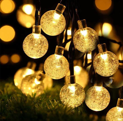 LED Solar String Lights - Waterproof Crystal Globe, 8 Modes
